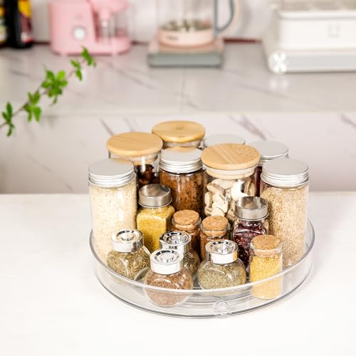 2 Pack Lazy Susan 9.25" Inch Turntable Organizer Pantry Organization and Storage Container Bins Spice Rack Cabinet Rotating Condiment for Pantry Kitchen Vanity Bathroom Jewelry Holder Clear - size: 9.25 inch 2Pack