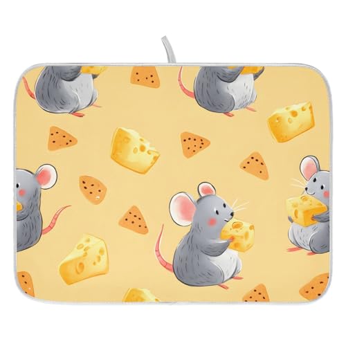 Mouse Cheese Rat Dish Drying Mats for Kitchen Counter Absorbent Microfiber Dish Drying Matt 16 x 18 Inch Draining Reusable Rack Pad - size: 16x18in
