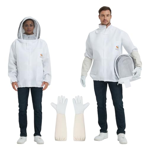 ANDES Sting Proof Bee & Wasp Jacket with Veil & Gloves, Size L | Beekeeper jacket for men & women, fits beginners to pros, ideal for apiary work, backyards & Halloween costumes - size: Large