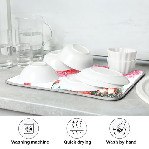 Valentine’s Day Love Tree Dish Drying Mat for Kitchen Countertop 18x24 Happy Valentines Day Gnomes White Large Drying Mat Reusable Quick Dry Dish Sink Mats Easy Clean Decorative Essentials - size: 18x24(in)x1
