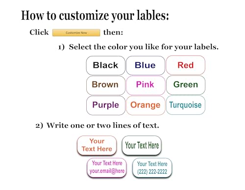 24 Large Personalized Waterproof Name Labels. Press and Stick Multi use Custom Name Labels. Customized 2 Lines of Text and Color. ID Identification Name Stickers with Permanent Self Adhesive. - color: 24 Large Labels - White Background
