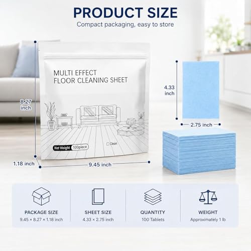100 Piece Floor Cleaning Tablets, Multi-Surface Cleaner, Water Soluble Floor Cleaner for for Hardwood, Tile, Laminate Floors, Home Cleaning for Kitchen, Bathroom & Living Room