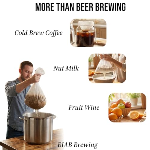 2 Pack BIAB Brewing Bag, 26" x 22", 250 Micron Reusable Fine Mesh Brew Bags with Reinforced Stitching & Drawstring, Heavy Duty Nylon Straining Bag for All Grain Home Brewing & Beer Wine Cider - size: 2Pack 26" X 22"