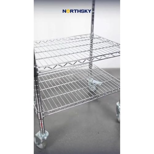 Northsky 2-Shelf Wire Utility Cart on Wheels, Chrome Finish Rolling Metal Shelving with Wheels, 550lb Capacity, 24" x 18" x 38", 2 Tier Rolling Cart for Kitchen Bar Storage Use - size: 24" x 18" x 38"
