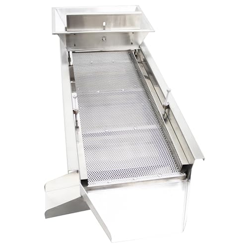 TECHTONGDA Straight Vibrating Sieve Screen Shaker Electric Linear Sifter Machine Stainless Steel One Layer Two Motors 5mm Round Hole Screen Size 11.8×31.5inch 110V - size: 5mm