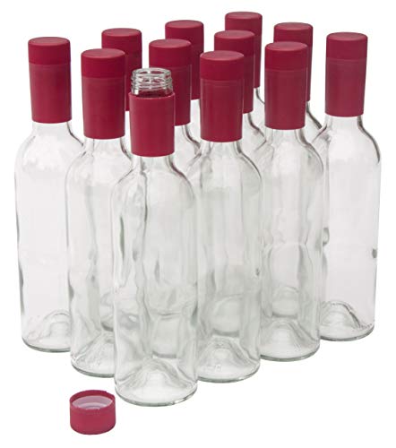 North Mountain Supply 375ml Clear Glass Bordeaux Wine Bottles With Red Twist-N-Seal Capsules - Case of 12 - color: Red Capsules