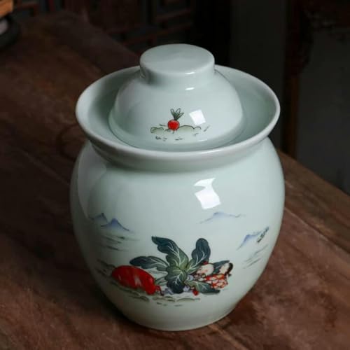 Traditional Chinese Porcelain Pickle Jar, Jingdezhen Ceramic Fermentation Crock Pickling Pot,Fermenting Jar with Water Seal Airlock Lid Stoneware Fermenter for Kimch L*1 - size: Small