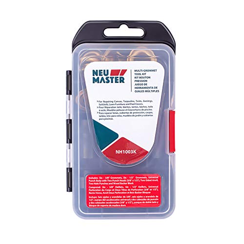 Grommet Kit, NEU MASTER 3/8" and 1/2" Solid Brass Grommets with Eyelets Setting Tool and Storage Box, NH1003K