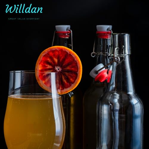 WILLDAN Set of 6-16oz Swing Top Glass Bottles - Flip Top Brewing Bottles For Kombucha, Kefir, Vanilla Extract, Beer - Airtight Caps and Leak Proof Lids, Bonus Gaskets and Funnel - size: 16oz - 6 Pack