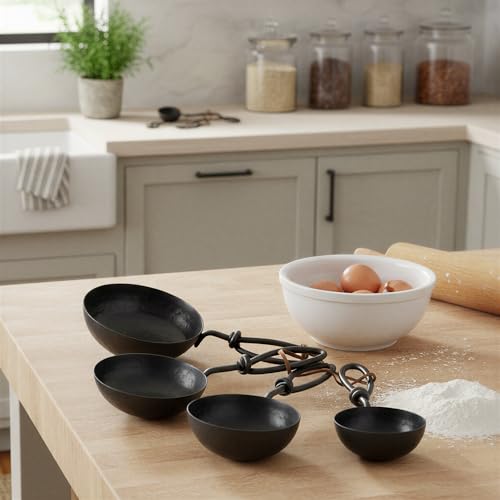 Creative Co-Op Hammered Stainless Steel Scoops, Black, Set of 4 - color: Black