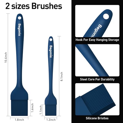 Pastry Brush-Begonia Silicone Basting Brush for Cooking,2pcs 10+8 in Heat Resistant Food Brushes for Baking, Grilling, Cooking and Spreading Oil (Prussian Blue) - color: Prussian Blue