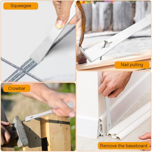 2Pcs Stainless Steel Pry Bar Scraper Set with Gloves, 6.69" and 10" Flat Pry Bar Trim Puller, Baseboard Removal Tool Nail Puller Carpentry Tools Beekeeping Hive Scraper