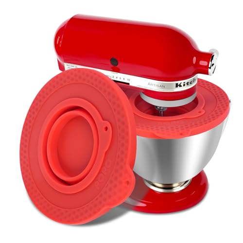 Silicone Mixers Bowl Cover Compatible with KitchenAid 4.5-5 Quart Tilt-Head Stand Mixers Bowl,with Collapsible Small Bowl(Red) - color: Red