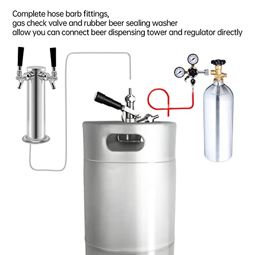 TMCRAFT Keg Coupler, Stainless Steel Probe Brass Body D System Sankey Keg Tap Coupler for I.D 5/16'' Draft Beer Line Gas Brewing Tubing with Check Valve Sealing Washer& Hose Clamp