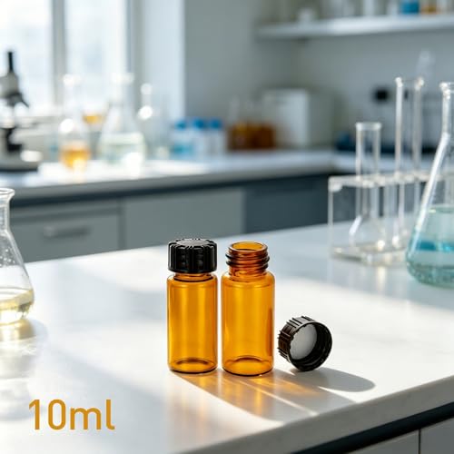 10 Pack 10ml Amber Small Liquid Sample Glass Vials with Screw Caps, Leak-Proof Vial, Small Sample Bottles with PE Liners for Lab, Essential Oil, Perfume, Holy Oil - style: 10ML 10pcs