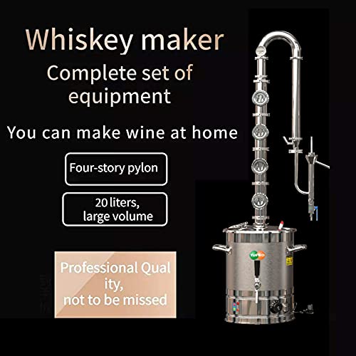 YUEWO 110V Electric 304 Stainless Steel Alcohol Distiller Flute Reflux Column Still with Sight Glasses Wine Making Kit for DIY Whisky Wine Brandy Gin - size: 20Liters/5Gal