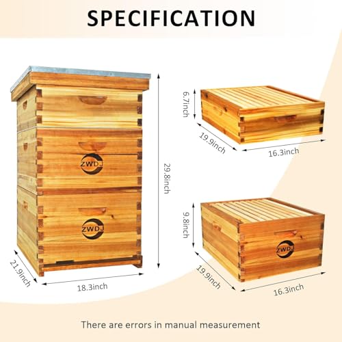10 Frame Bee Hive Starter Kit with 2 Deep Boxes & 1 Medium Box, Complete Beehive Kit for Beekeepers,Bee Hive Boxes Starter Kit for Bee Keekeepers Langstroth Beehive Kit
