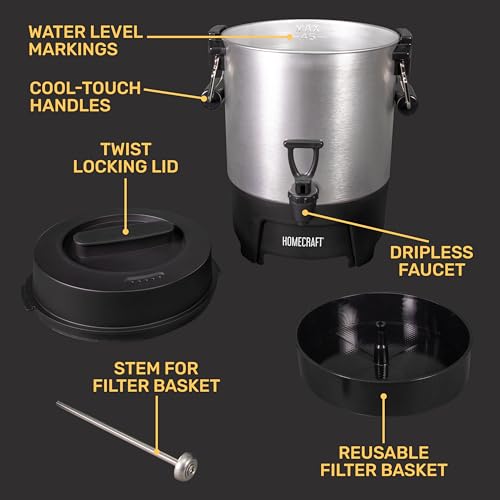 Homecraft 45-Cup Coffee & Hot Beverage Urn - Quick Brewing, Drip-Free Spout, Water Level Markings, Reusable Filter, & Carry Handles - Aluminum - style: 45 Cup Carry Handle