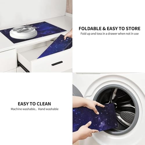 Galaxy Starry Night Sky Stars Dish Drying Mat for Kitchen Counter 18 x 24 inch Cosmic Starry Dish Drainer Rack Mats with Hanging Loop Universe Nebula Space Dishes Drainer Pads Drying Pad - color: Dark Blue