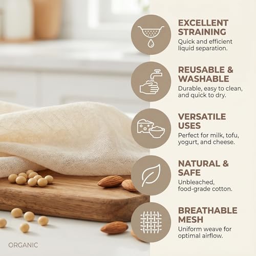 Reusable Cheesecloth 50×50 cm, Fine Cotton Straining Cloth for Cooking, Baking, Juicing & Cheese Making, Washable Kitchen Strainer Fabric