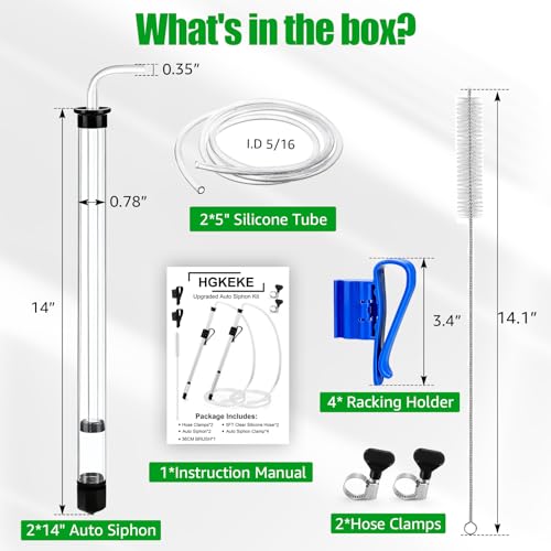 2Pcs 14” Auto Siphon with 5.5FT Food-Grade Silicone, Beer Wine Siphon Racking Cane fit Liquid Transfer, Effortless Bottling Fermentation Mead Homebrew Making Small Batches (Blue Tubing Clamp)