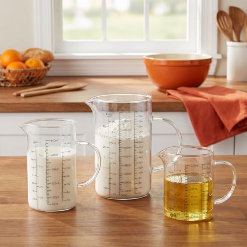 Graduated Glass Measuring Cup With Handle 500ML (16Oz, 2Cups) | High Borosilicate Liquid Measuring Cup for Baking Cooking Kitchen V-Shaped Spout Glass Measuring Beaker Easy To Read - size: 500ML (16Oz, 2Cups)