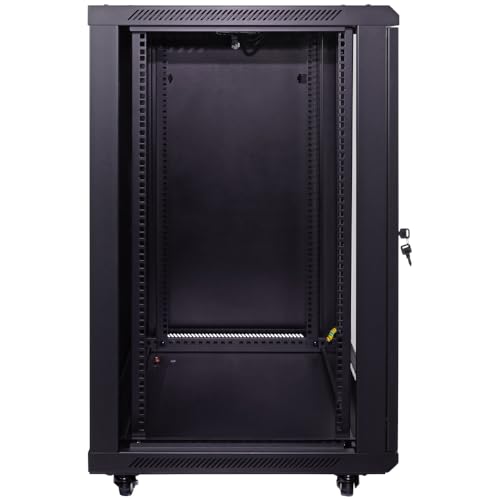 NavePoint 18U Server Cabinet Wall Mount Rack Enclosure with Caster Wheels, 2 Fans, Locking Glass Door, Removable Side Panels – 18U Network Cabinet 23.6” Deep, 19” Server Rack for IT Equipment - size: 18U - 600mm Depth