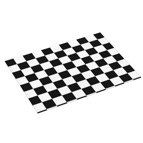 Black White Checkered Dish Drying Mat for Kitchen Counter, Coffee Bar Accessories, Retro Classic Plaid Pattern Absorbent Coffee Mat Kitchen Drying Mat Easy Clean 18" x 24" - color: Black White Race Checkered Flag Calibration Chess Grid