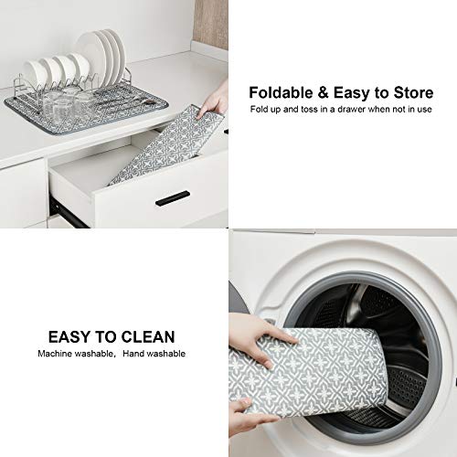 SUBEKYU Dish Drying Mats for Kitchen Counter, Microfiber Absorbent Dish Drainer/Rack Pads for Sink, 19.5*15.8 inch, Set of 2, Grey, leaf - color: Leaf Gray 2P 19.5*15.8
