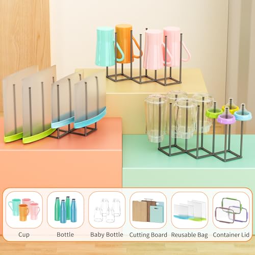 Foldable Baby Bottle Drying Rack-10 Poles Water Bottle Organizer for Cups,Travel Mugs,Silicone Bags- Collapsible Stainless Steel Bottle Rack Dryer (Gray) - color: Gray