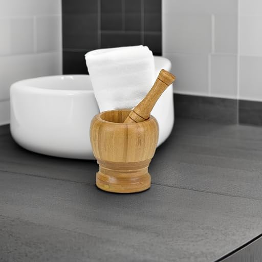 DecorRack Mortar and Pestle, 100% Natural Bamboo Spice Grinder, Decorative 4 inch Wooden Mortar and Pestle Set for Kitchen
