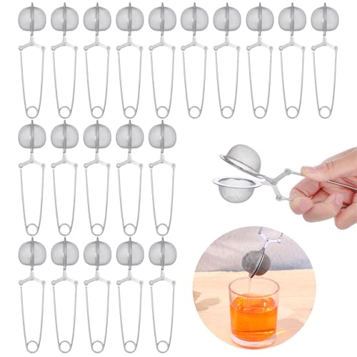 20 Pcs Snap Ball Tea Infuser Strainers, Silver Stainless Steel Fine Mesh Balls with Handle, Reusable Filters for Loose Leaf Tea, Spices and Seasonings