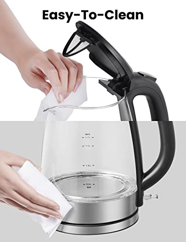 COMFEE' Glass Electric Tea Kettle & Hot Water Kettle Electric, 1.7L Electric Kettle with LED Indicator, 1500W Fast Boil, Auto Shut-Off and Boil-Dry Protection - color: glass and stainless steel, size: 1.8 Quarts