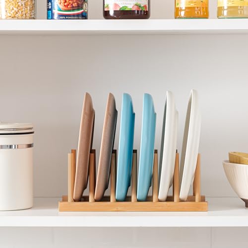 HBlife 4pcs Bamboo Dish Plate Bowl Cup Book Pot Lid Cutting Board Drying Rack Stand Drainer Storage Holder Organizer Kitchen Cabinet(Keep Dry) - color: Bamboo 6 Slots 4pcs