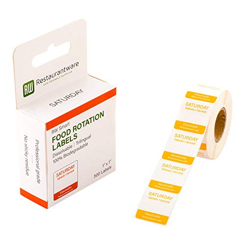 Restaurantware RW Smart 1 Inch x 1 Inch Food Rotation Labels 500 Dissolvable Food Safety Labels - Premium Trilingual Orange Paper Day Of The Week Labels For Food Storage Or Prep Saturday - style: Saturday