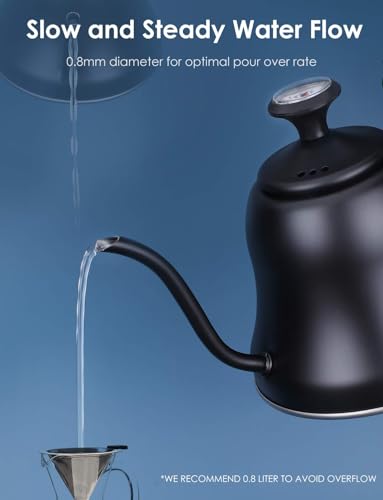 Tea Kettle with Thermometer, Gooseneck Pour Over, 28oz, Matte Black | Food Grade Stainless Steel, Precise Gooseneck Spout, 0.8L, Camping Home Kitchen, Induction & Gas Applicable, 1Pack - style: Matte Black(with Thermometer)