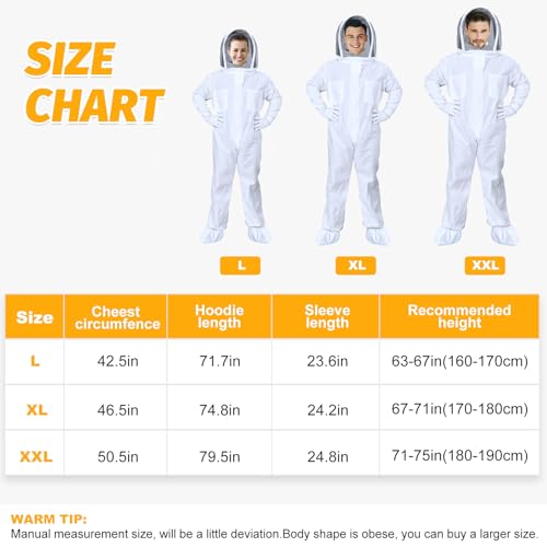Bee suit,Full Body Beekeeping Suit with Stinging Protection for Wasp Removal,Bee Suits for Men Sting Proof with Gloves & Protective Round Veil for Beekeeping and Outdoor Yard (L for 5'3"-5'7") - size: L for 5'3"-5'7"