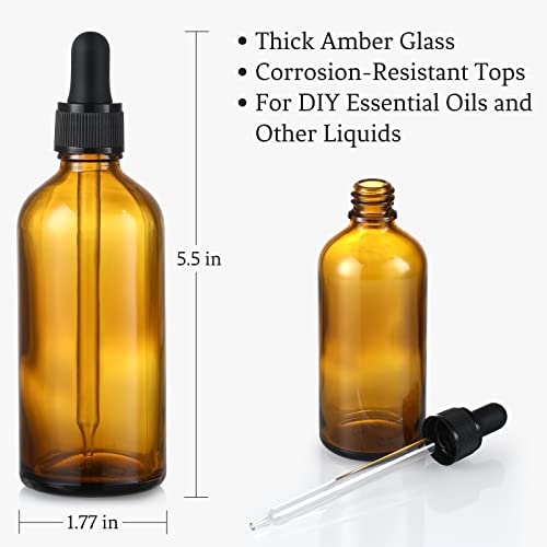 4 Pack, 100ml Dropper Bottles with 2pcs Glass Pipettes(1ml) - Essential Oils Bottles for Health, Personal Care & Beauty - 3.4oz Thick Dark Amber Glass Tincture Bottle with Eye Droppers, Leakproof - style: Plus 2 Graduated Pipettes