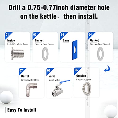 Beer Brewing Equipment Stainless Steel Spigot Kit, 304 Bulkhead Fitting with Ball Valve, 1/2 in Elbow Barb for Brew Kettle Mash Tun Home Brewing Supplies - size: 3/4" thread-1/2" barb, 2nd generation