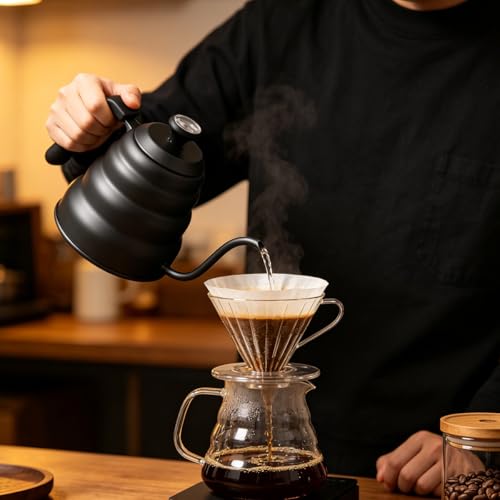 Gooseneck Kettle 1200ml for Pour Over Coffee Stovetop – Stainless Steel Coffee Pot with Precision Spout, 304 Food-Grade BPA-Free, Heat-Resistant Handle, for Gas Electric Ceramic Stove - size: 1200ML