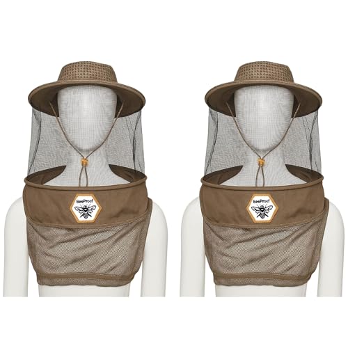 Beekeeping Veil Hat for Beekeepers 360° Protective High Visibility Mesh Breathable Ventilated Design Secure Elastic Fit (BP-106 Brown-2 Pack Veils) - color: Brown, size: 2-pack