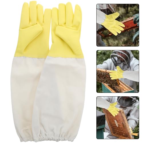 NUOBESTY 1 Pair Heavy Duty Beekeeping Gloves with Extended Sleeve Protection, Sturdy Pu and Canvas Material, Ventilated Design for Beekeepers, for Beekeeping and Gardening Outdoor Work