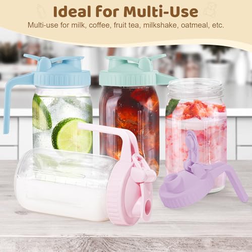 AoeJarry Breast Milk Pitcher with Leak Proof Flip Cap & Pour Spout, 32 oz Wide Mouth Mason Jars for Breast Milk Storage Container, Glass Picther with Lid for Cold Brew Coffee, Sun Tea, Juices, Purple - color: Purple