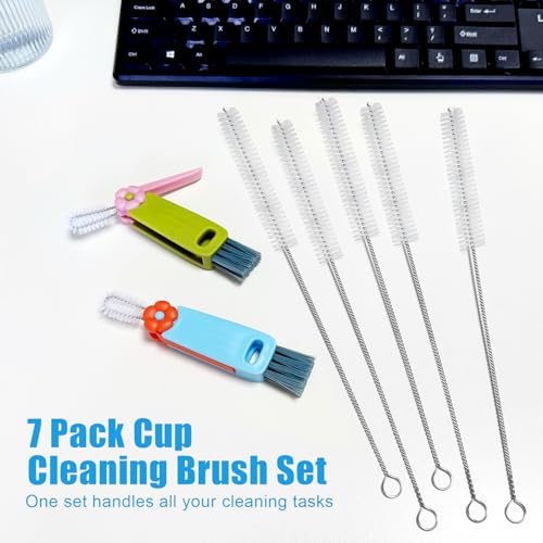 7Pcs 3-in-1 Cup Lid Gap Cleaning Brush & Straw Brush Set, Reusable Metal Straw Cleaner Brush, Multifunctional Cleaning Kit for Various Cup Lids