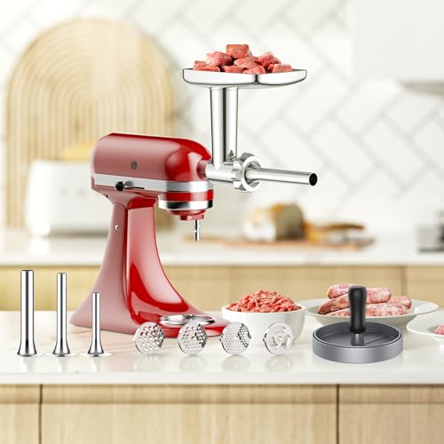 GVODE Stainless Steel Meat Grinder for KitchenAid Mixer, Meat Grinders, Sausage Stuffer, Burger Press, For Kitchen Aid Meat Grinder Attachment for KitchenAid Stand Mixer, Dishwasher Safe