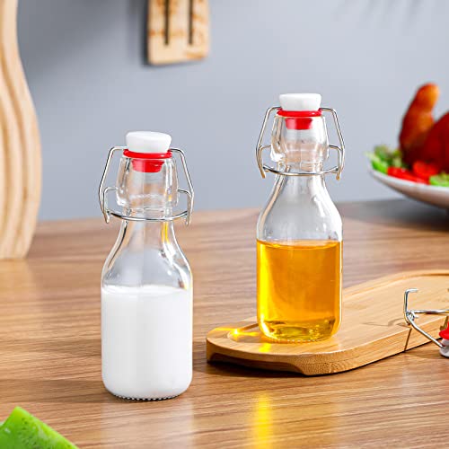 EBOOT Flip Top Glass Bottles with Caps Beer Clear Swing Top Glass Vinegar Kombucha Bottles with Stoppers Airtight Lids for Wedding Themed Baby Shower Christmas Gifts(24 Pcs,5 oz) - size: 5 oz