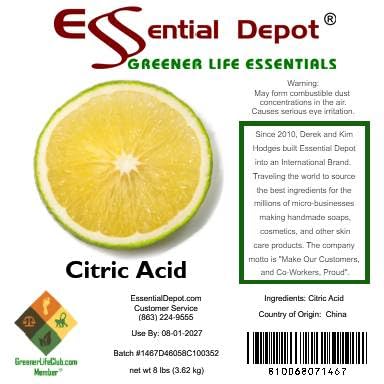 Citric Acid - 8 lbs - Anhydrous - Food Grade - Safety Sealed Wide Mouthed PP Container with Resealable Cap and Reattachable Handle