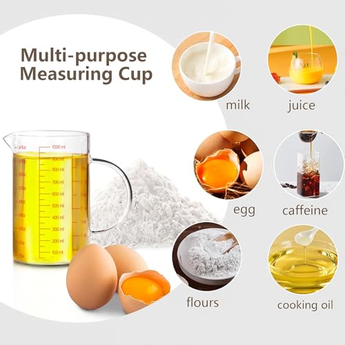 WhiteRhino Glass Measuring Cup,4Cup/1000ml/32oz Liquid Measuring Cups, Measuring Cup With Handle and V-Shaped Spout, Glass Beaker with Three Scales (OZ, Cup, ML), Dishwasher/Freezer/Microwave Safe - color: 4 Cup / 1000ml / 32oz - Glass