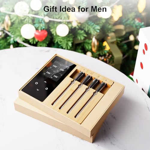 Newise 4 Probes Wireless Meat Thermometer, Bluetooth Digital Food Thermometer for BBQ, Grill, Oven, Smoker, Long Range and Rechargeable Base with Real-time Alerts - style: 4 Probes