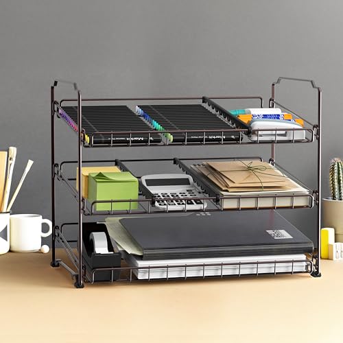 Simple Houseware Stackable Can Organizer Rack for Pantry/Cabinet – 11.5" D x 17" W x 13.75" H, Holds 36 Cans, 3-Tier Can Food Storage Dispenser, Bronze - color: Bronze